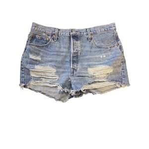 Levis Womens 501 Quiet Riot Distressed High Rise Button down Shorts NWT Sz 34